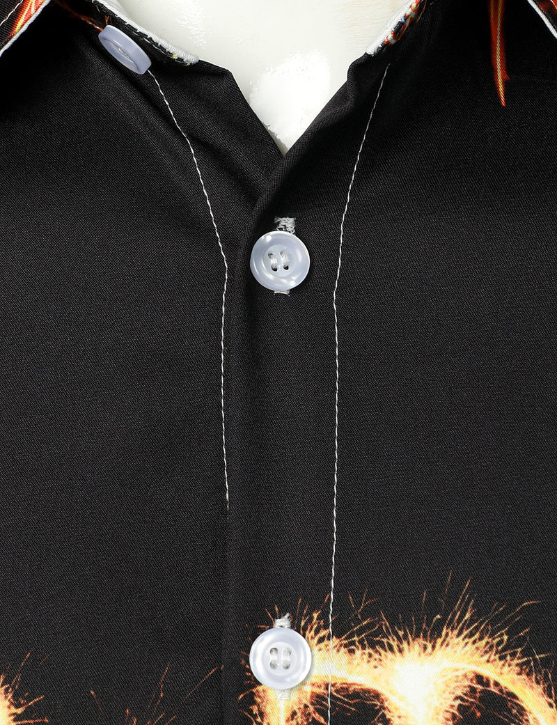 Men's Fireworks Holiday Funny Happy New Year Eve Party Button Up Long Sleeve Shirt