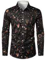 Men's Fireworks Holiday Funny New Year Party Button Up Long Sleeve Shirt