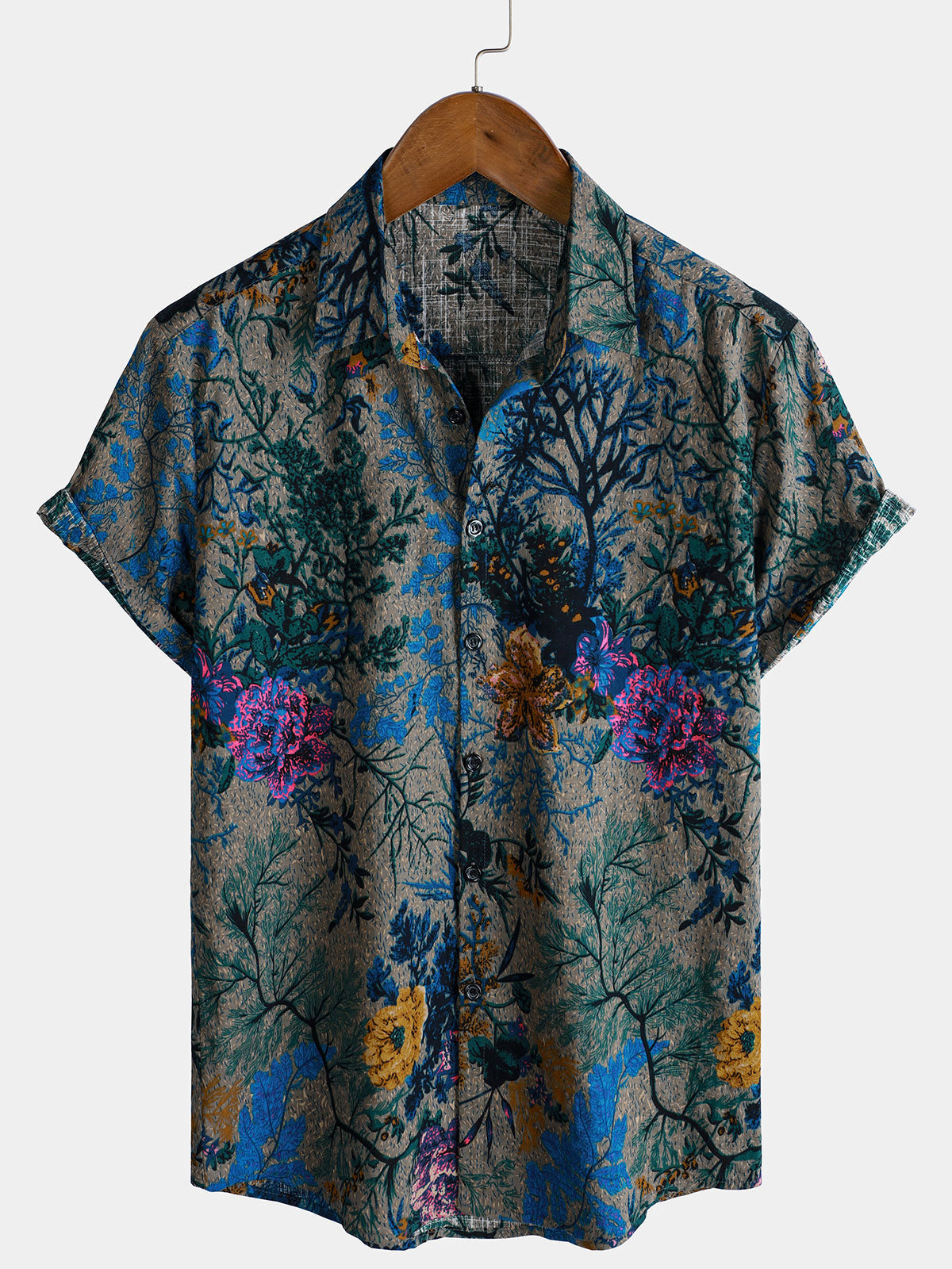Men&#39;s Breathable Retro Floral Pattern Short Sleeve Shirt