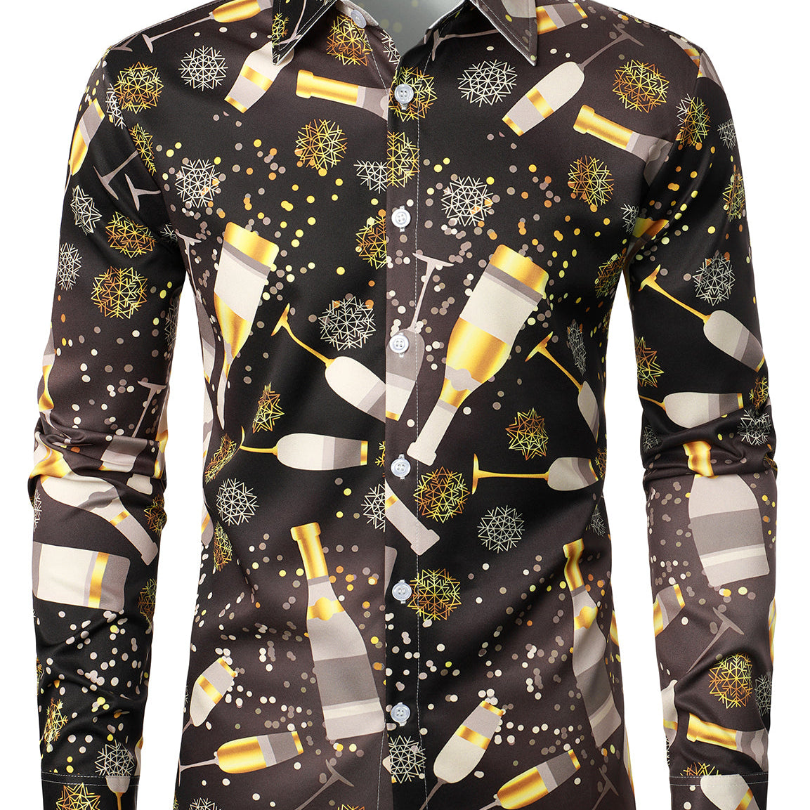 Camisa de manga larga con botones para celebración de champán divertida de Nochevieja para hombre