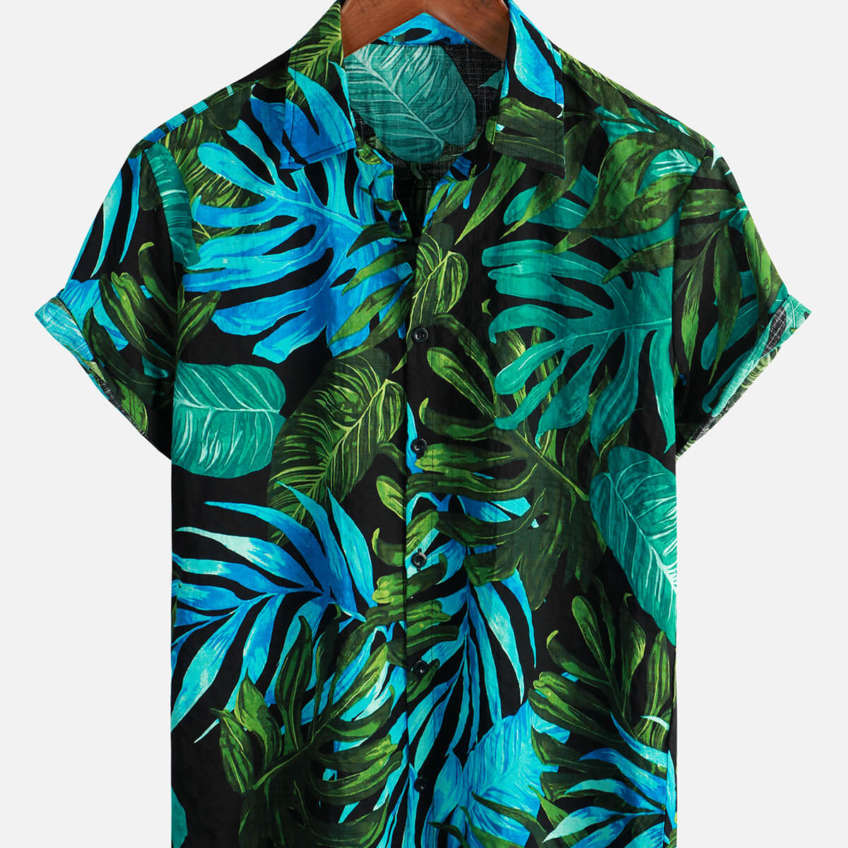 Camisa de manga corta con botones tropicales para hombre, color negro, playa, verano, hawaiano, vacaciones