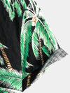 Men's Palm Tree Beach Summer Black Hawaiian Holiday Tropical Button Up Short Sleeve Shirt