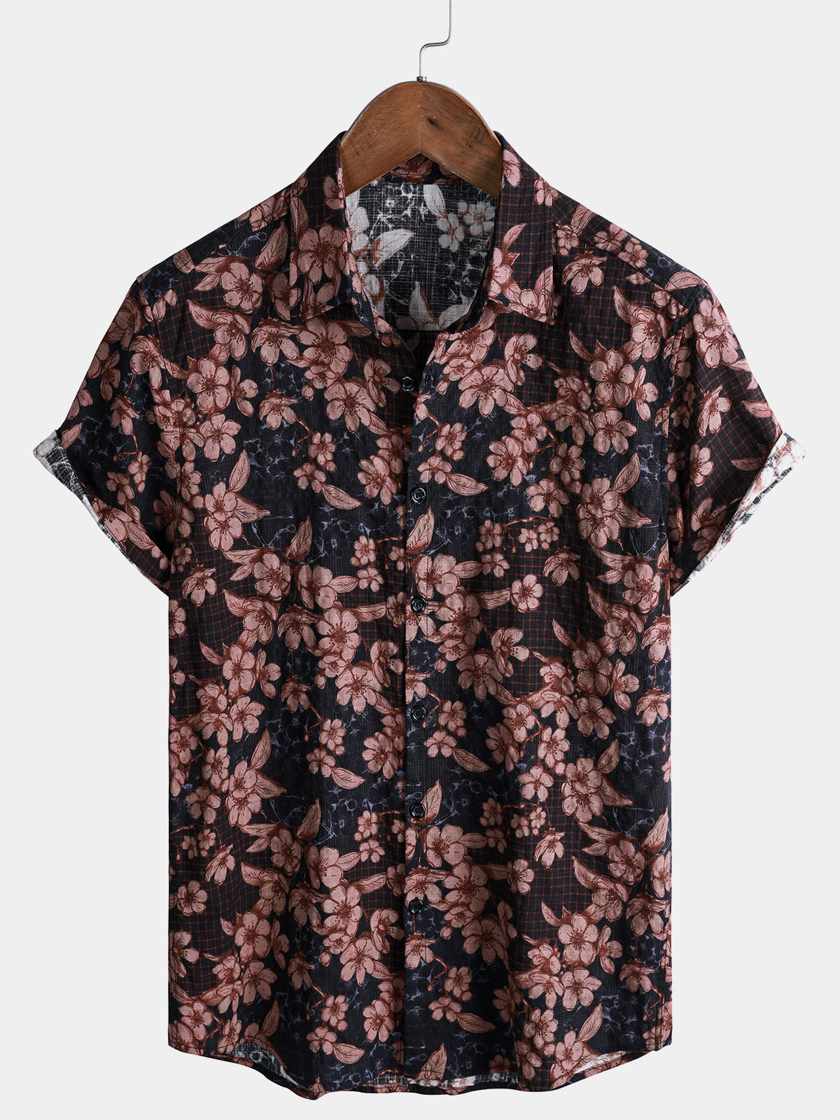 Men’s Vintage Urban Botanical Pattern Button Down Cotton Breathable Stylish Daily Short Sleeve Shirt