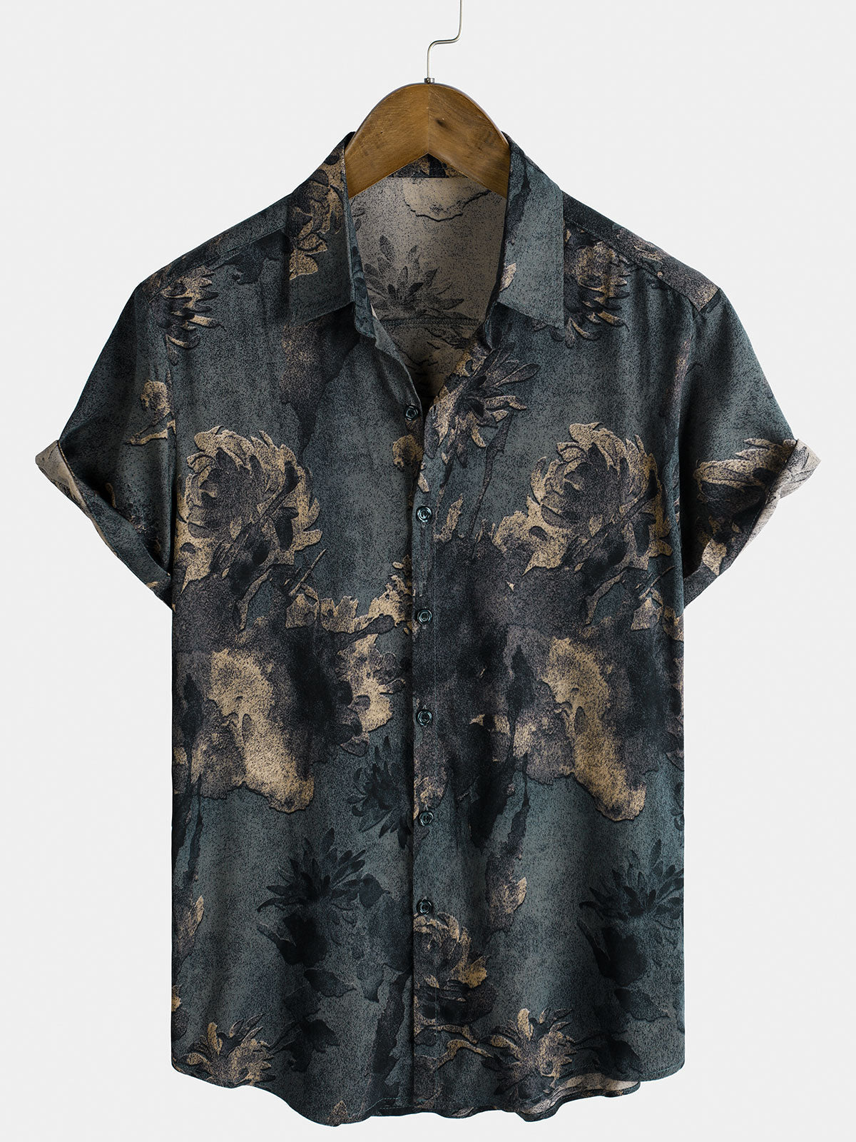 Men's Rayon Retro Blossom Print Casual Short Sleeve Shirt