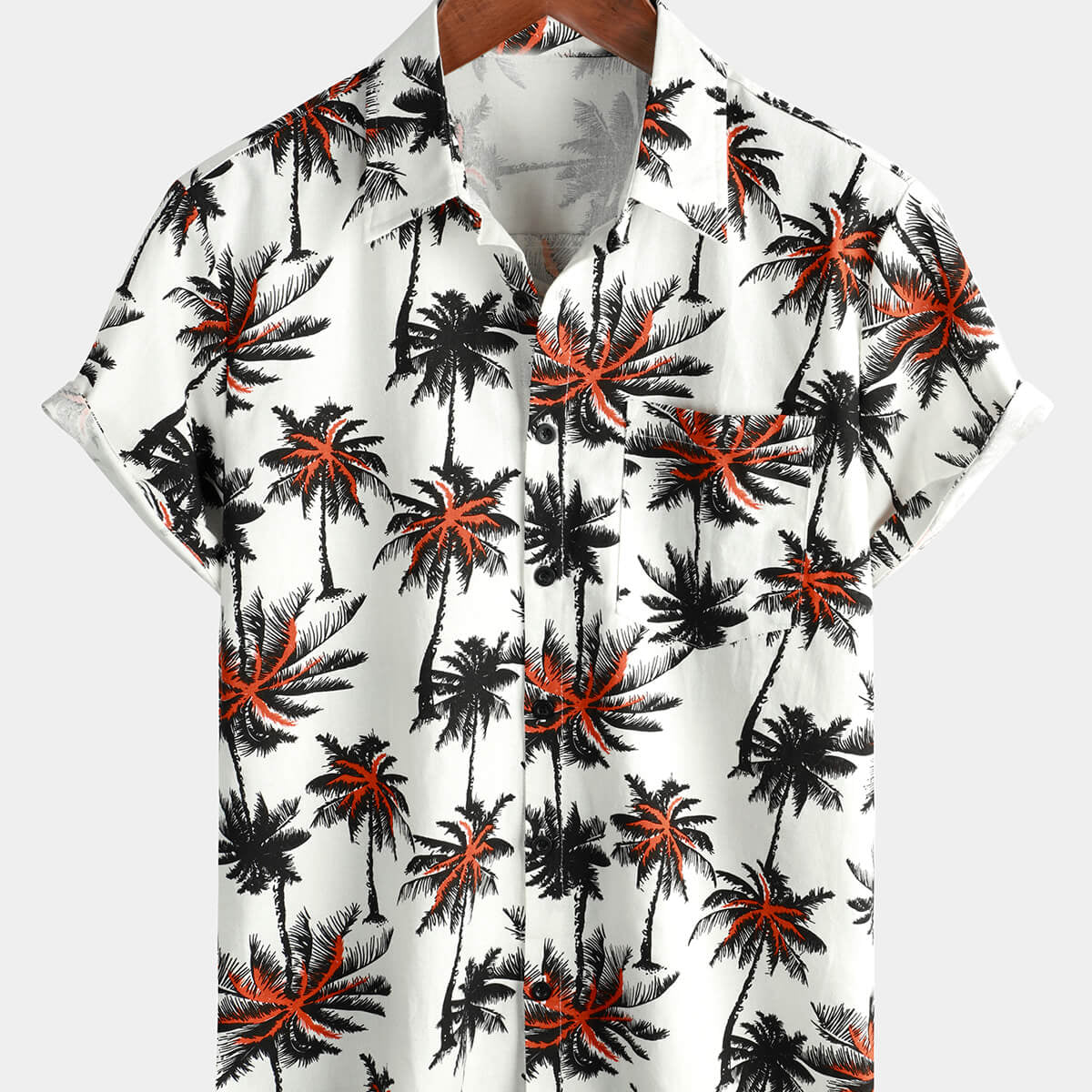 Camisa de manga corta con botones de lino y algodón con estampado de coco tropical para hombre