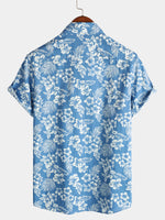 Bundle Of 2 | Men's Retro Beach Hawaiian Cotton Holiday Button Up Blue Short Sleeve Floral Shirts