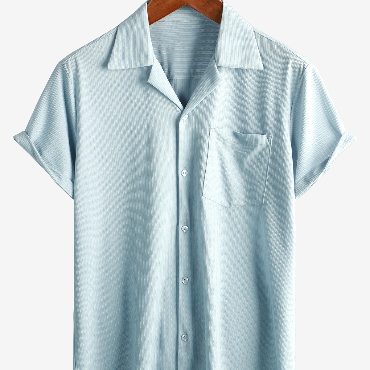 Men's Button Up Summer Short Sleeve Pocket Textured Beach Shirt