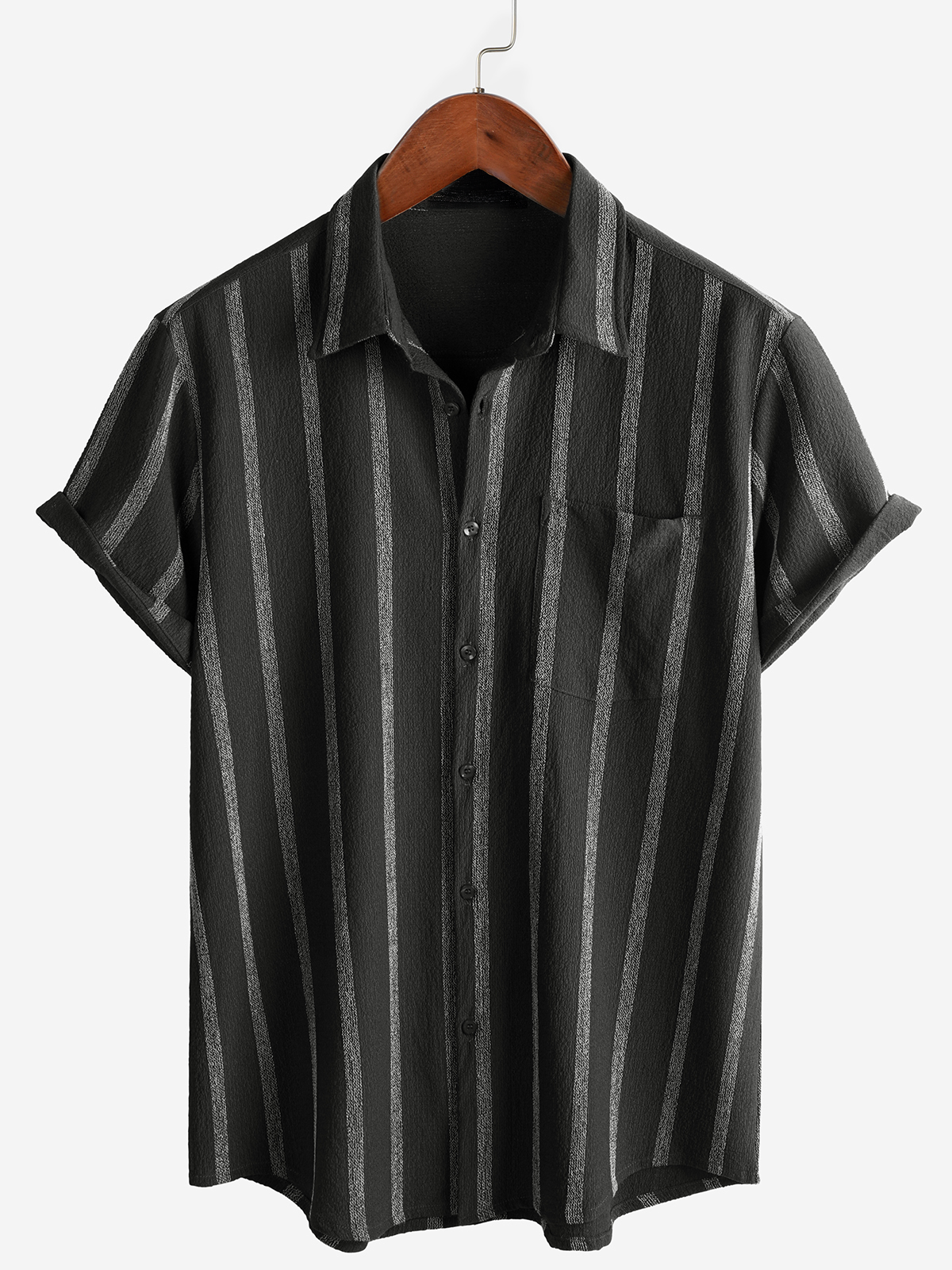 Men&#39;s Summer Striped Pocket Button Up Short Sleeve Vintage Beach Hawaiian Shirt