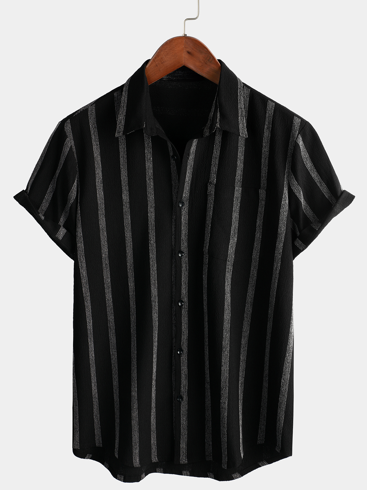 Men&#39;s Summer Striped Pocket Button Up Short Sleeve Vintage Beach Hawaiian Shirt