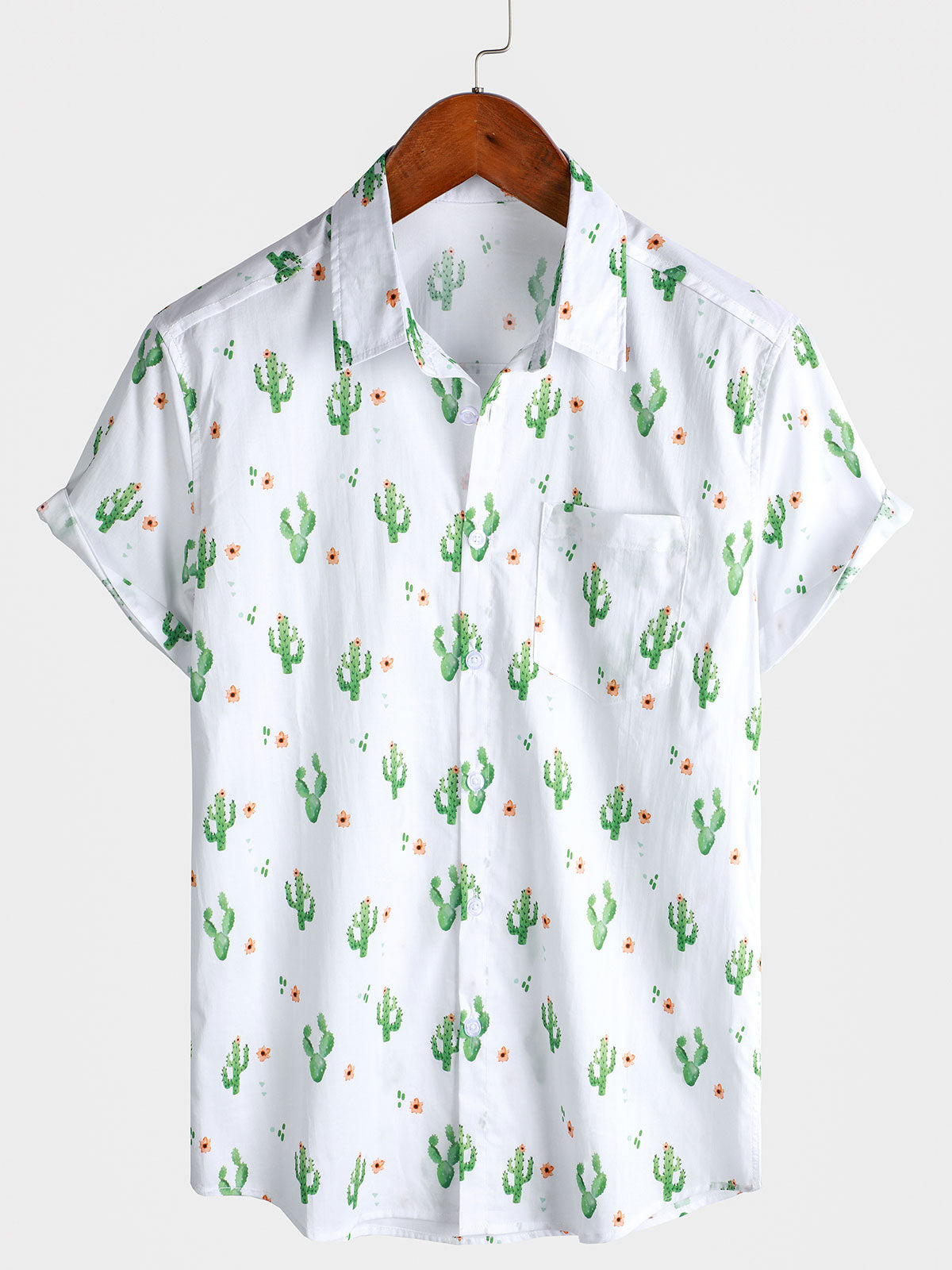 Men's Summer Cactus Flower Print Vacation Short Sleeve Shirt
