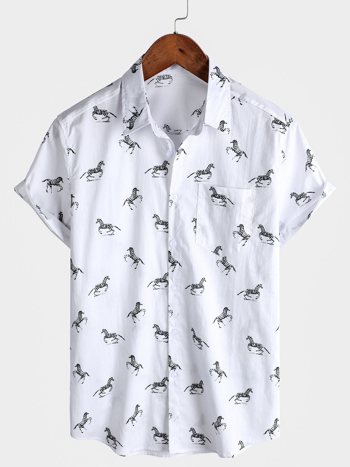 Men's Zebra Pattern Casual Summer Holiday Short Sleeve Shirt