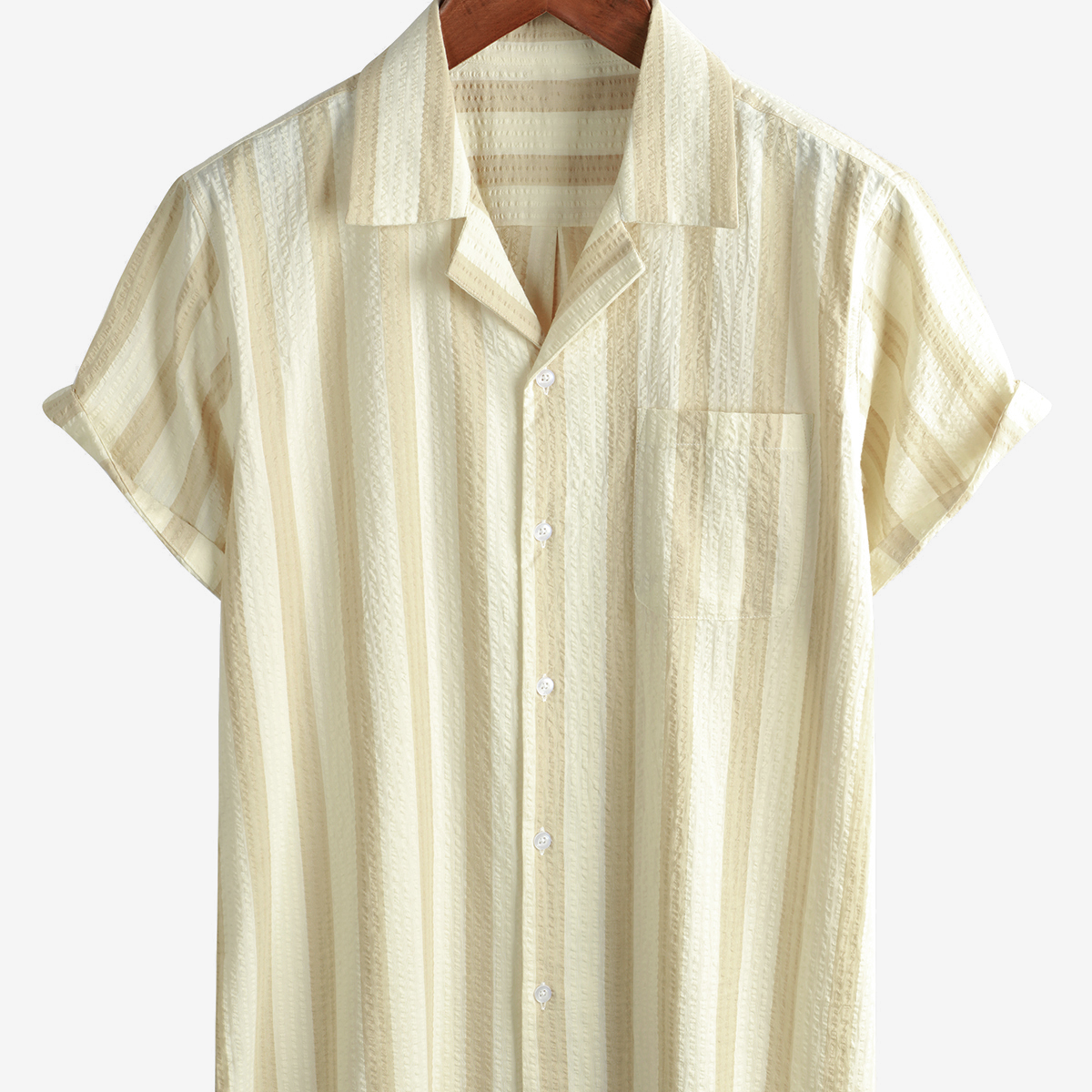 Men's Striped Pocket Beach Short Sleeve Button Up Summer Shirt