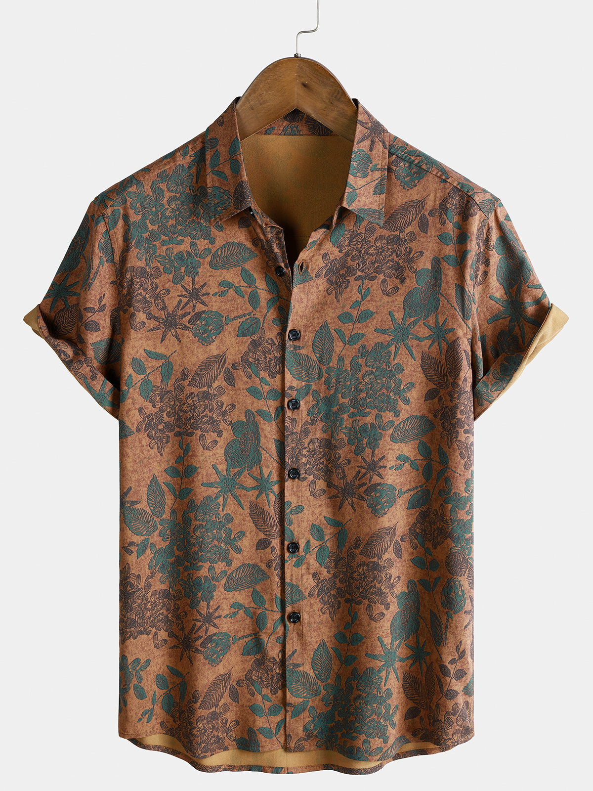 Men's Vintage Floral Print Casual Holiday Short Sleeve Shirt
