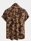 Men's Button Up Baroque Print Cool Summer Vacation Beach Brown Vintage Floral Short Sleeve Shirt