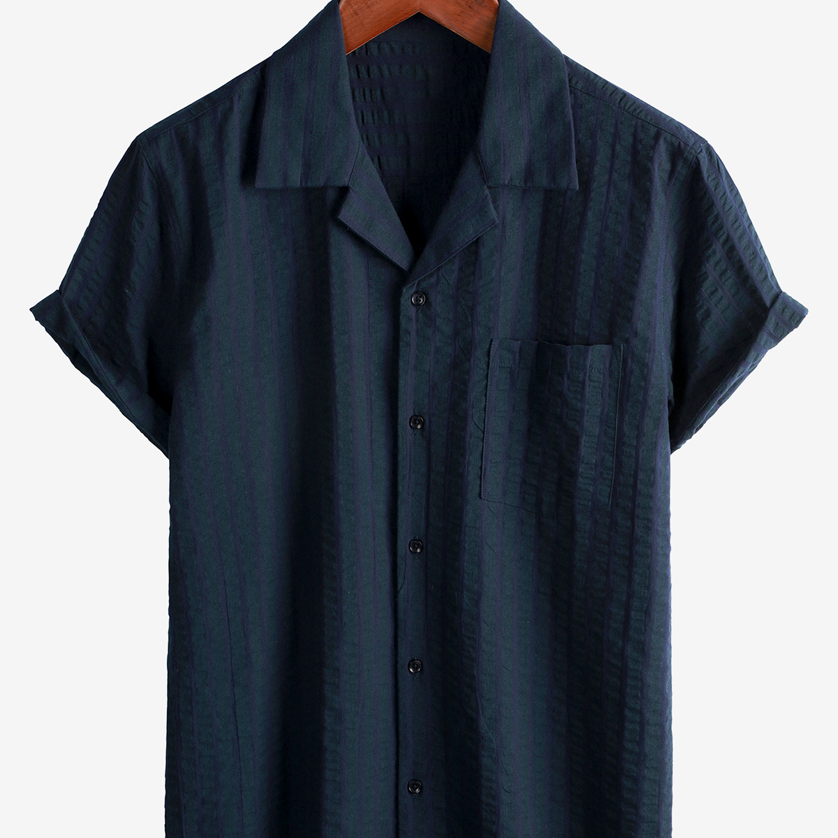 Men's Summer Cuban Collar Short Sleeve Pocket Beach Camp Striped Shirt