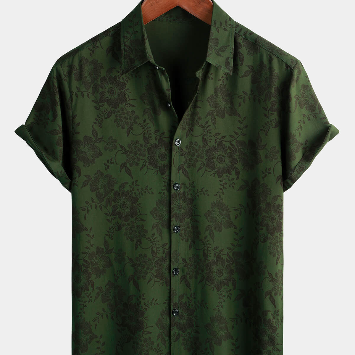 Men's Floral Dark Green Hawaiian Vintage Soft Beach Holiday Button Up Short Sleeve Shirt