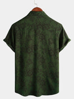 Men's Floral Dark Green Hawaiian Vintage Soft Rayon Beach Holiday Button Up Short Sleeve Shirt