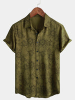 Men's Vintage Floral Green Short Sleeve Retro 70s Summer Button Up Shirt