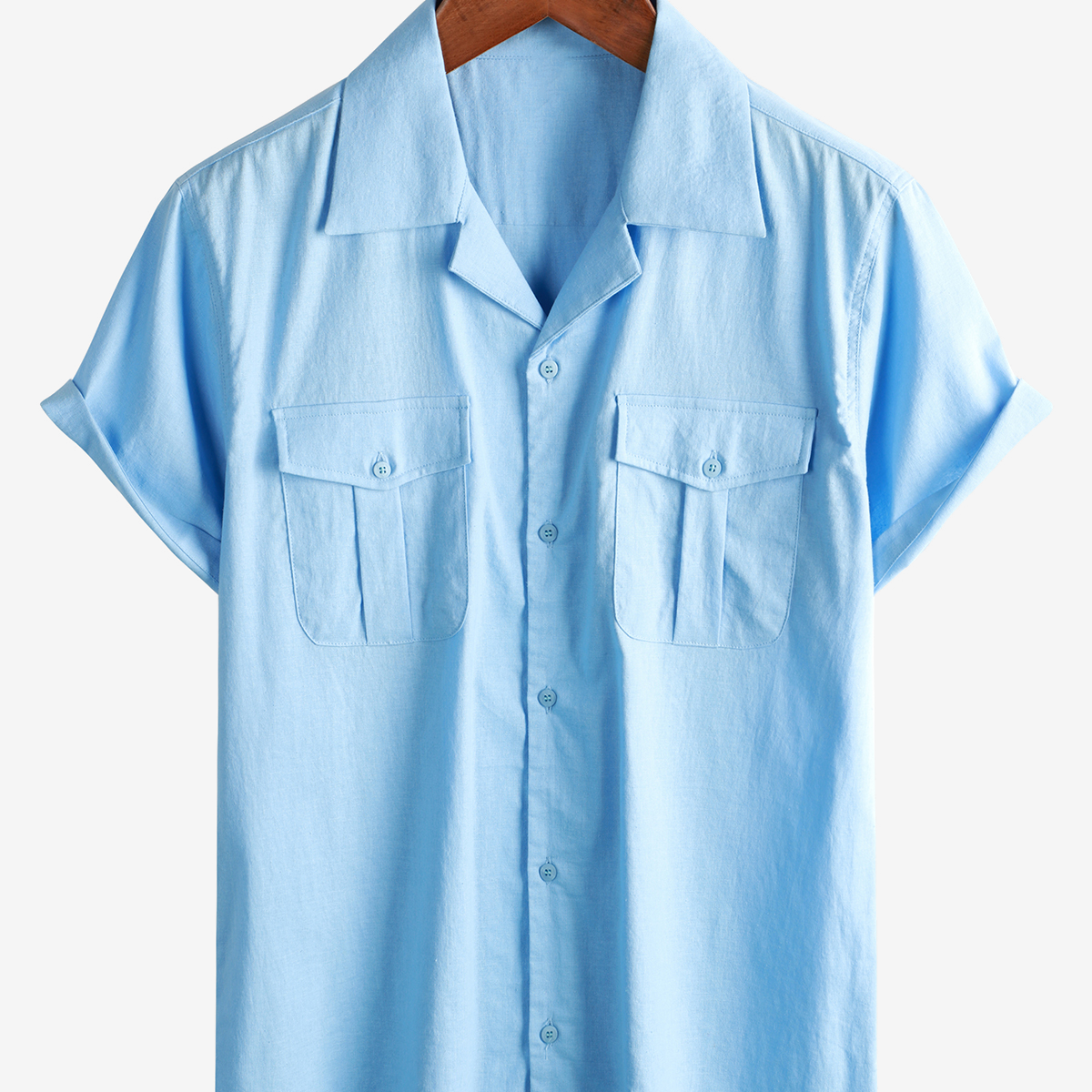 Men's Hawaiian Cotton Linen Pocket Cuban Beach Short Sleeve Summer Button Camp Shirt