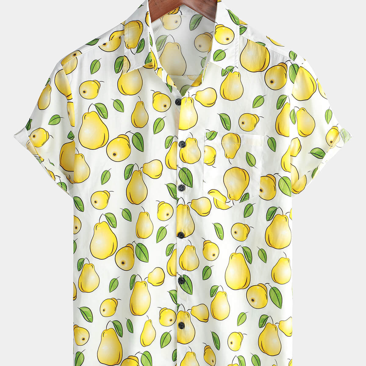 Mens Funny Hawaiian Pear Fruit Short Sleeve Button Up Shirt