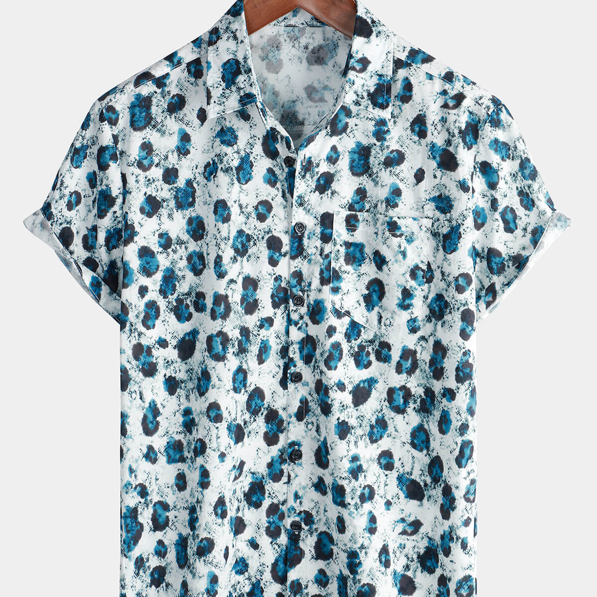 Men's Short Sleeve Button Up Shirt Funny Cool Leopard Print Summer Shirt