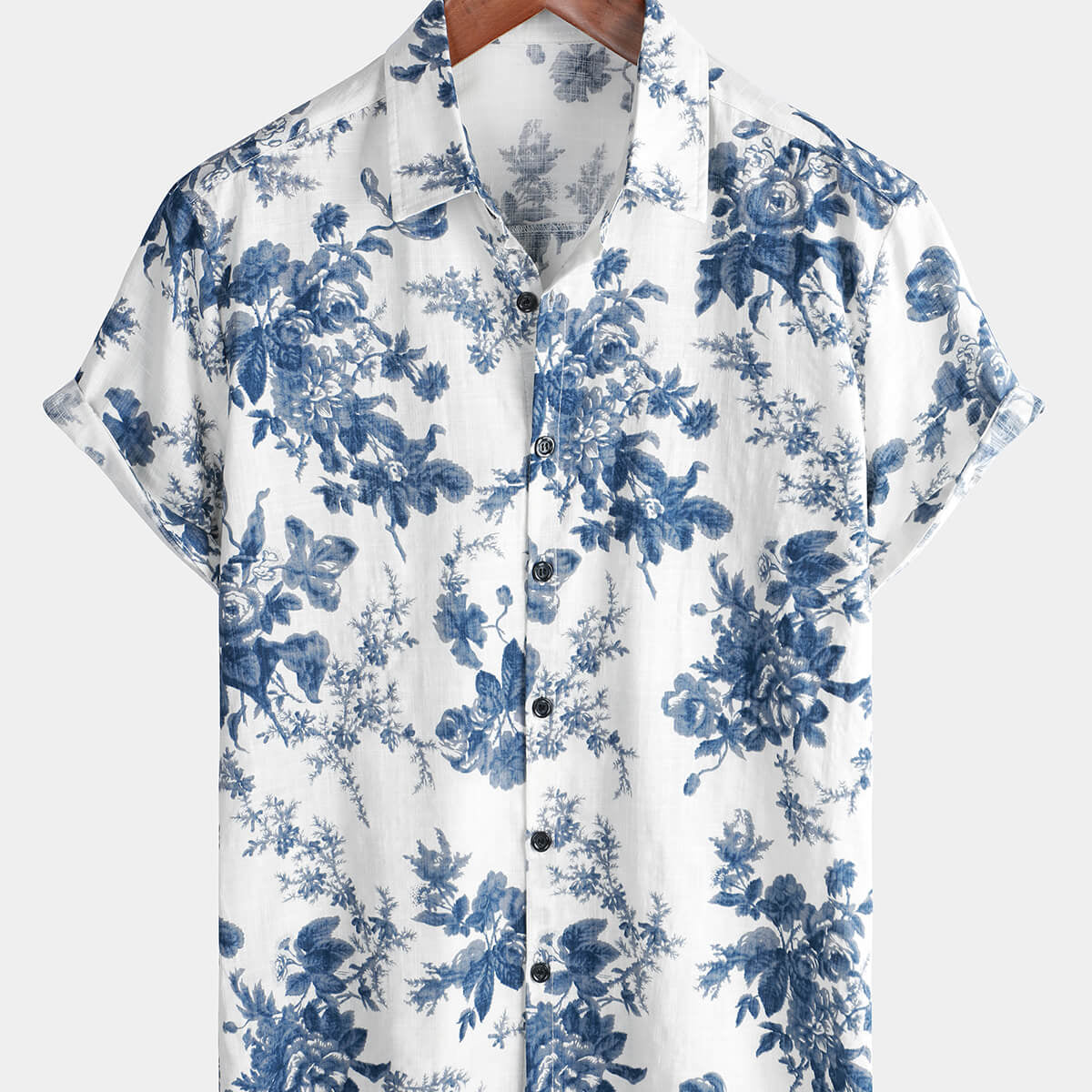 Men's Cotton Floral Button Up Holiday Summer Beach Hawaiian Shirt