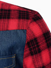 Men's Plaid Flannel Patchwork Denim Casual Button Up Long Sleeve Shirt