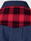 Men's Plaid Flannel Patchwork Denim Casual Button Up Long Sleeve Shirt