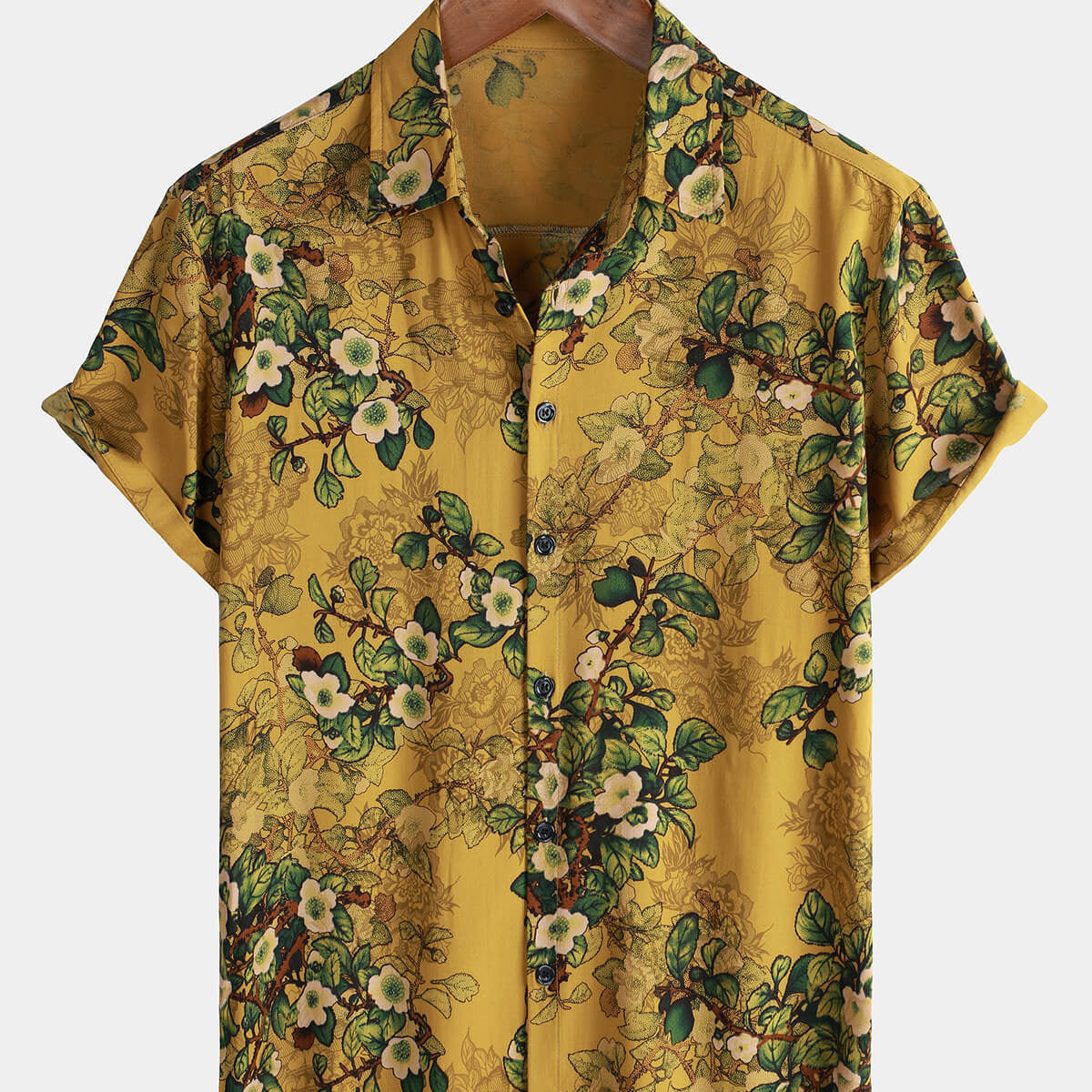 Men's Vintage Holiday Casual Rayon Soft Floral Short Sleeve Button Up Shirt