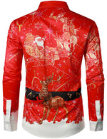 Bundle Of 2 | Men's Christmas Themed Santa & Happy New Year Eve Top Red Funny Outfit Holiday Button Long Sleeve Shirts
