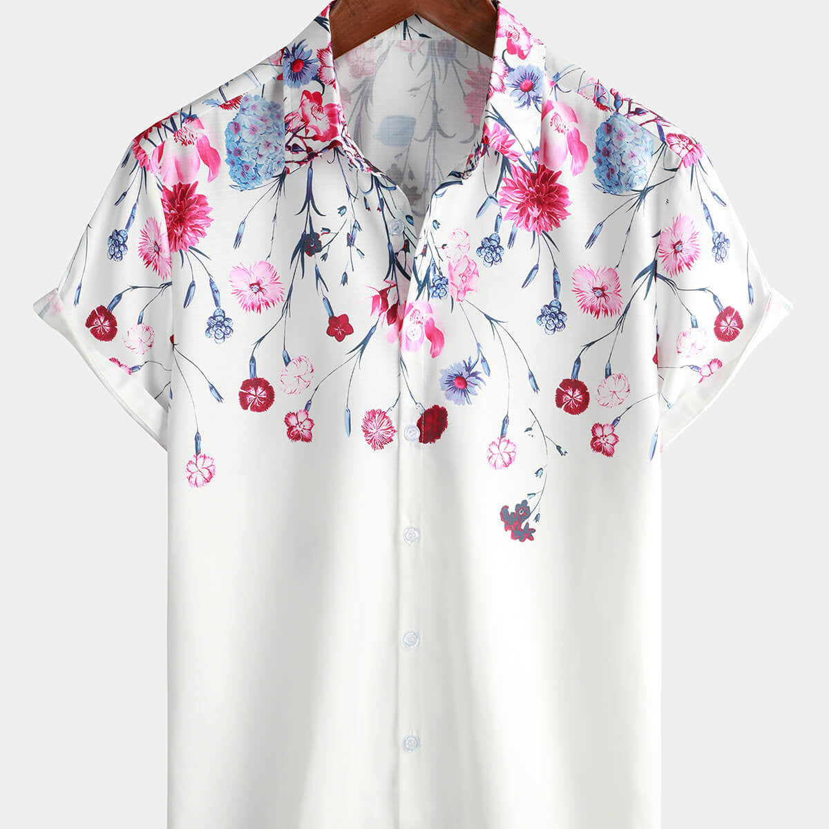 Camisa de crucero de verano con botones y manga corta con estampado floral para hombre