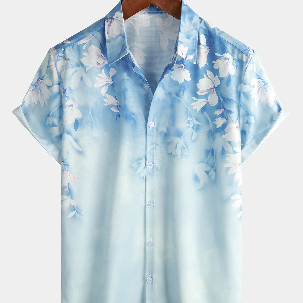 Camisa de crucero de verano con botones y manga corta con estampado floral y estampado floral para hombre