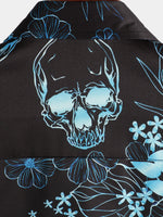 Men's Casual Blue Floral Skull Print Cool Button Short Sleeve Shirt