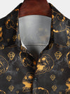 Men's Cool Orange Skull Diamond Print Rock and Roll Button Up Short Sleeve Shirt