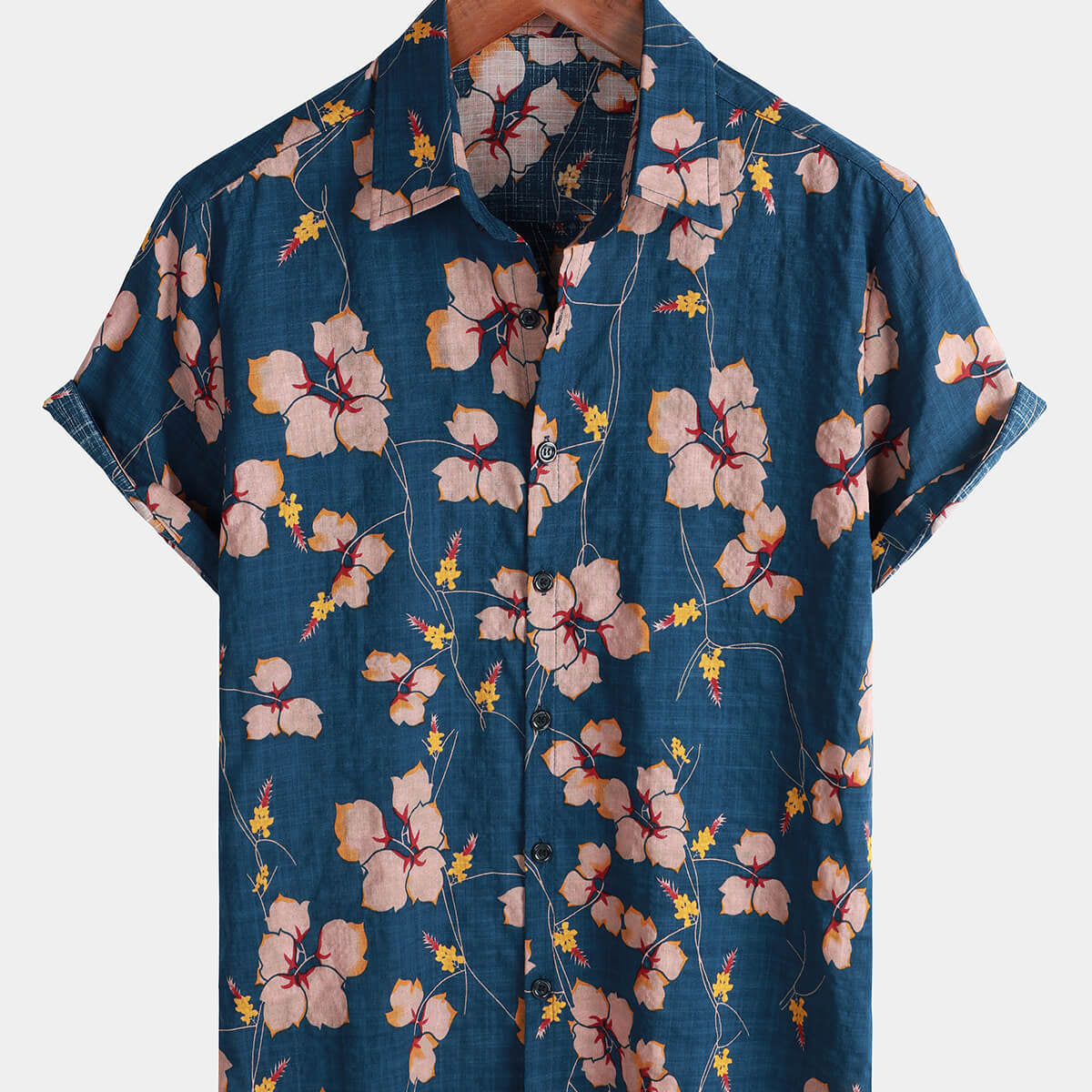 Men's Floral Button Up Cotton Summer Beach Hawaiian Shirt