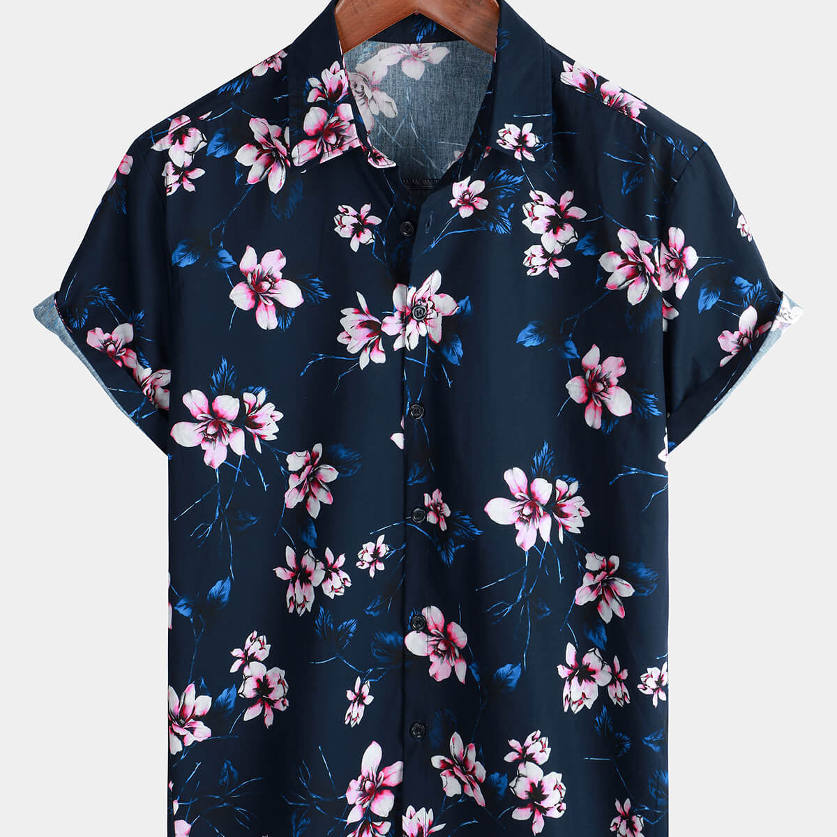 Men's Short Sleeve Button Up Floral 100% Cotton Summer Shirt
