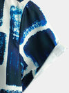 Men's Summer Casual Vintage Geometric Art Short Sleeve Holiday Button Up Shirt