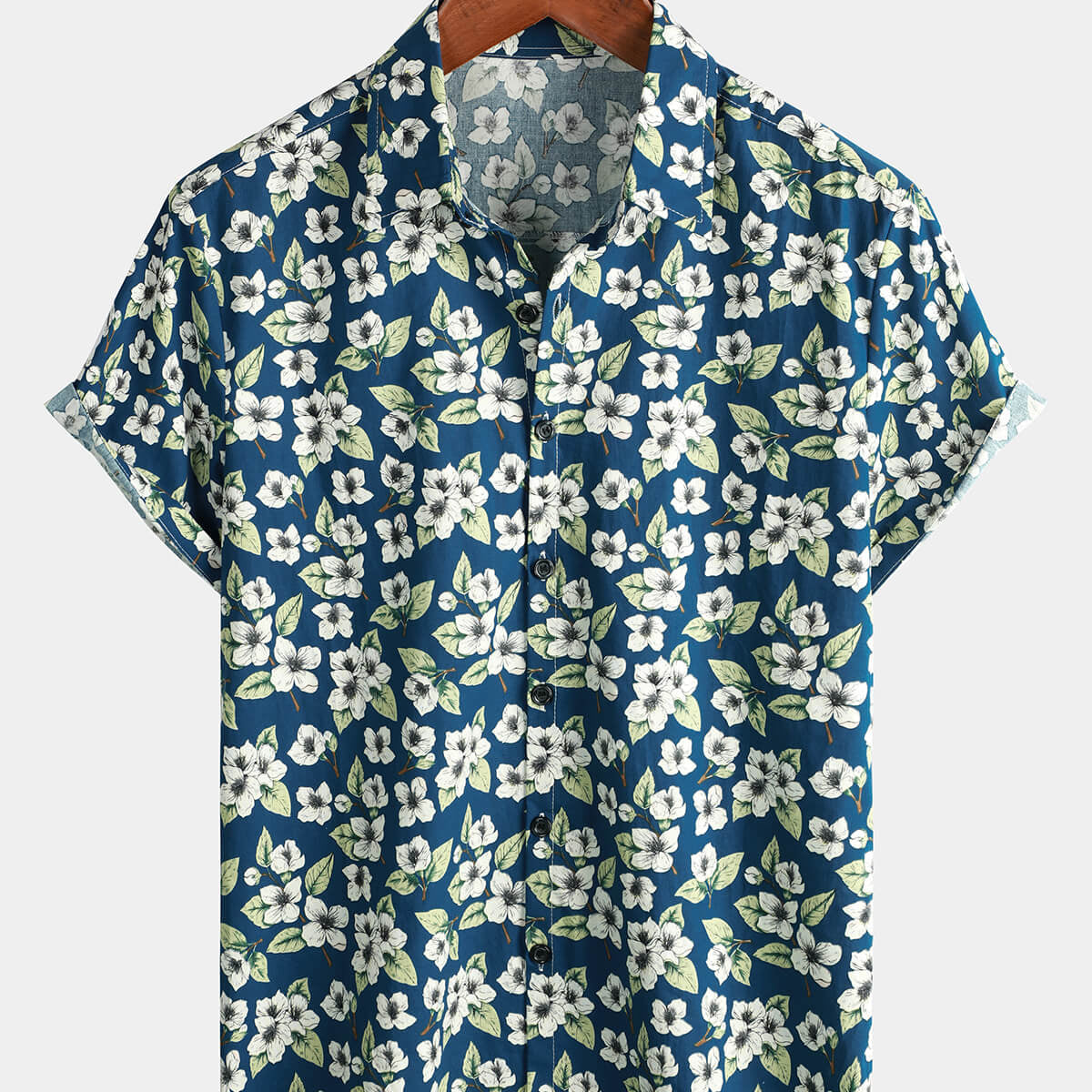 Camisa de playa con botones de manga corta de verano de algodón floral para hombre