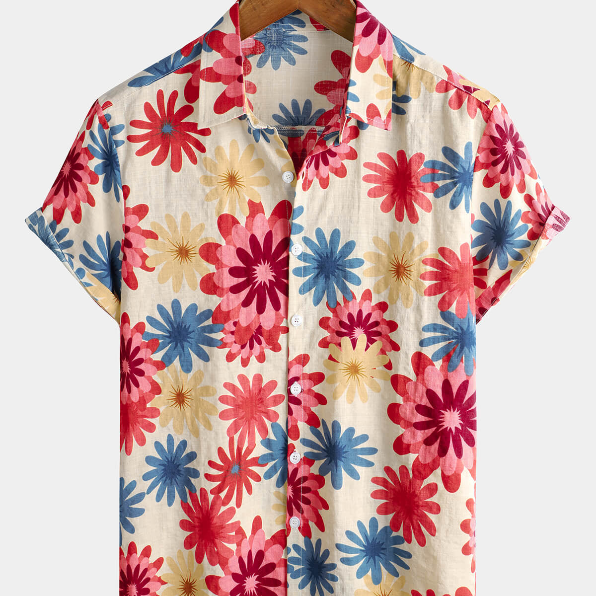 Camisa hawaiana de manga corta con botones para hombre, diseño floral de algodón, margarita, verano, playa, vacaciones