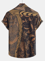 Men's Retro Holiday Summer Vintage Button Up Vacation Beach Short Sleeve Shirt