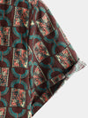 Men's Vintage Geometric Art Print Cotton Button Up Summer Western Brown Short Sleeve Shirt