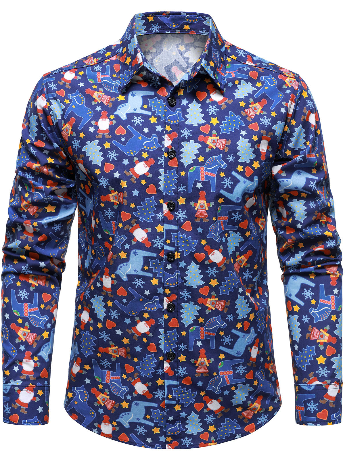 Men's Christmas Themed Funny Holiday Festive Print Blue Long Sleeve Shirt