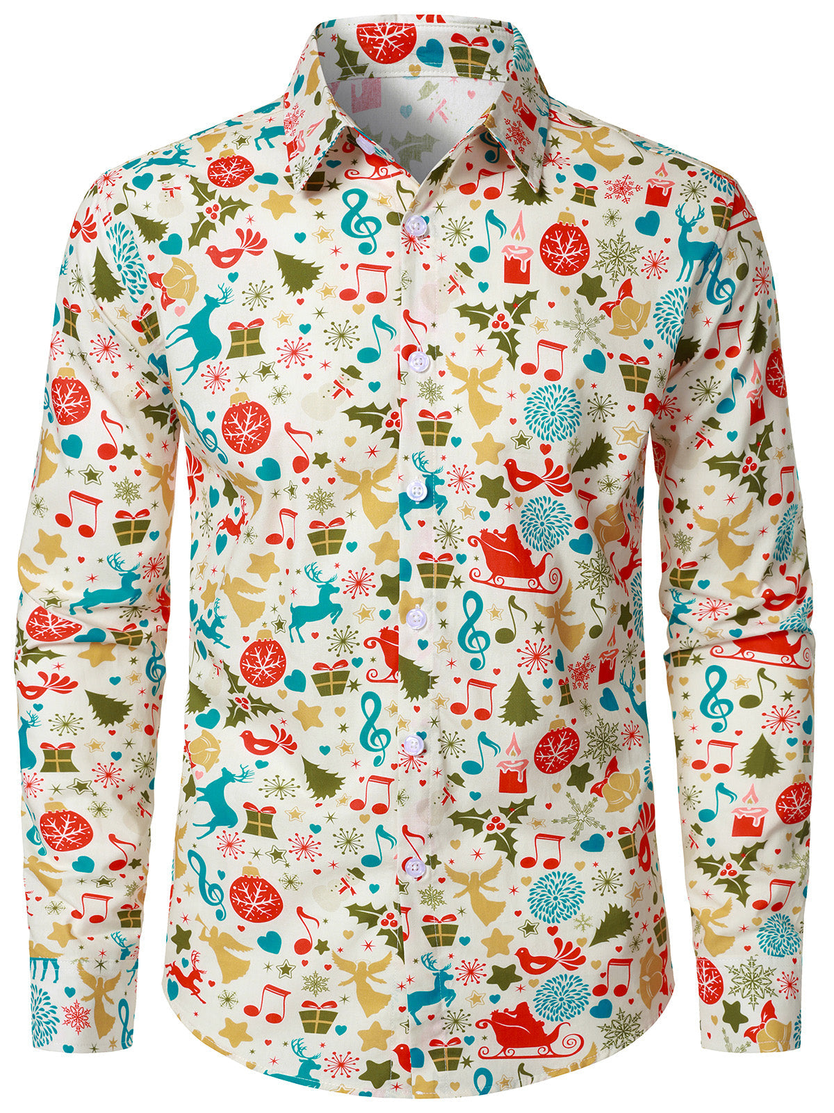 Men's Christmas Reindeer Print Holiday Long Sleeve Shirt