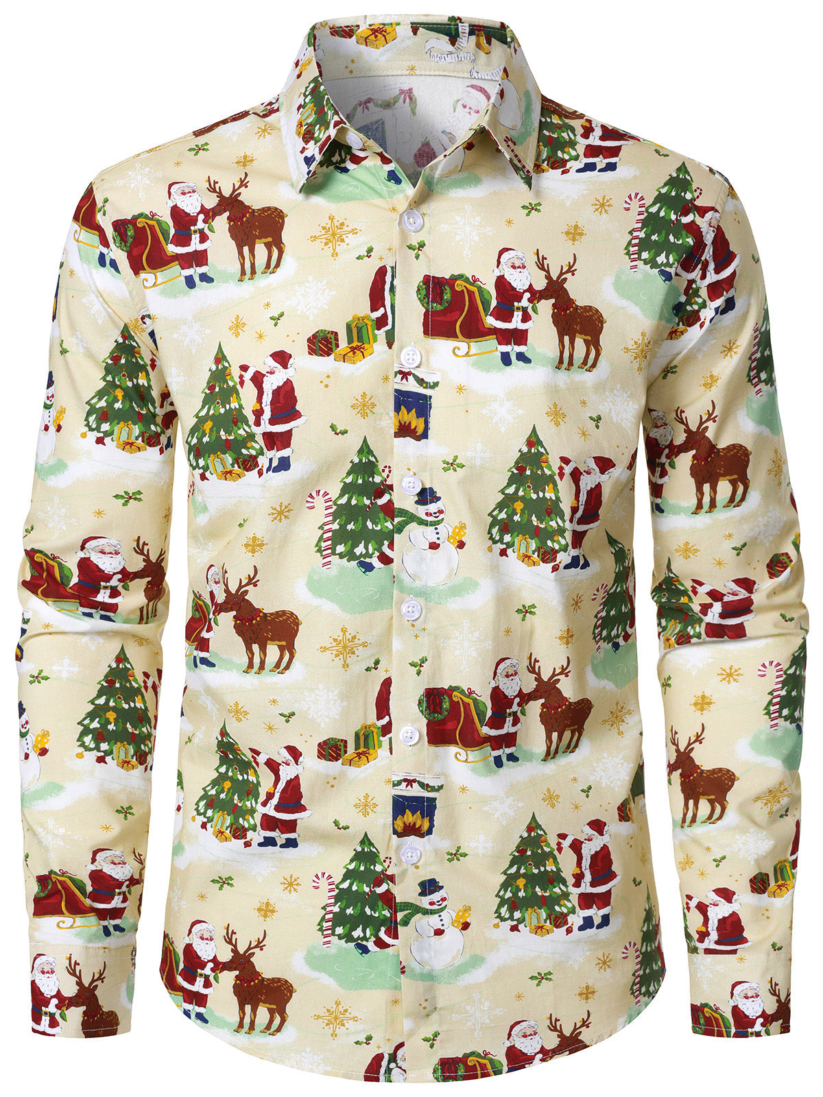Men's Vintage Santa Claus Print Cotton Long Sleeve Shirt