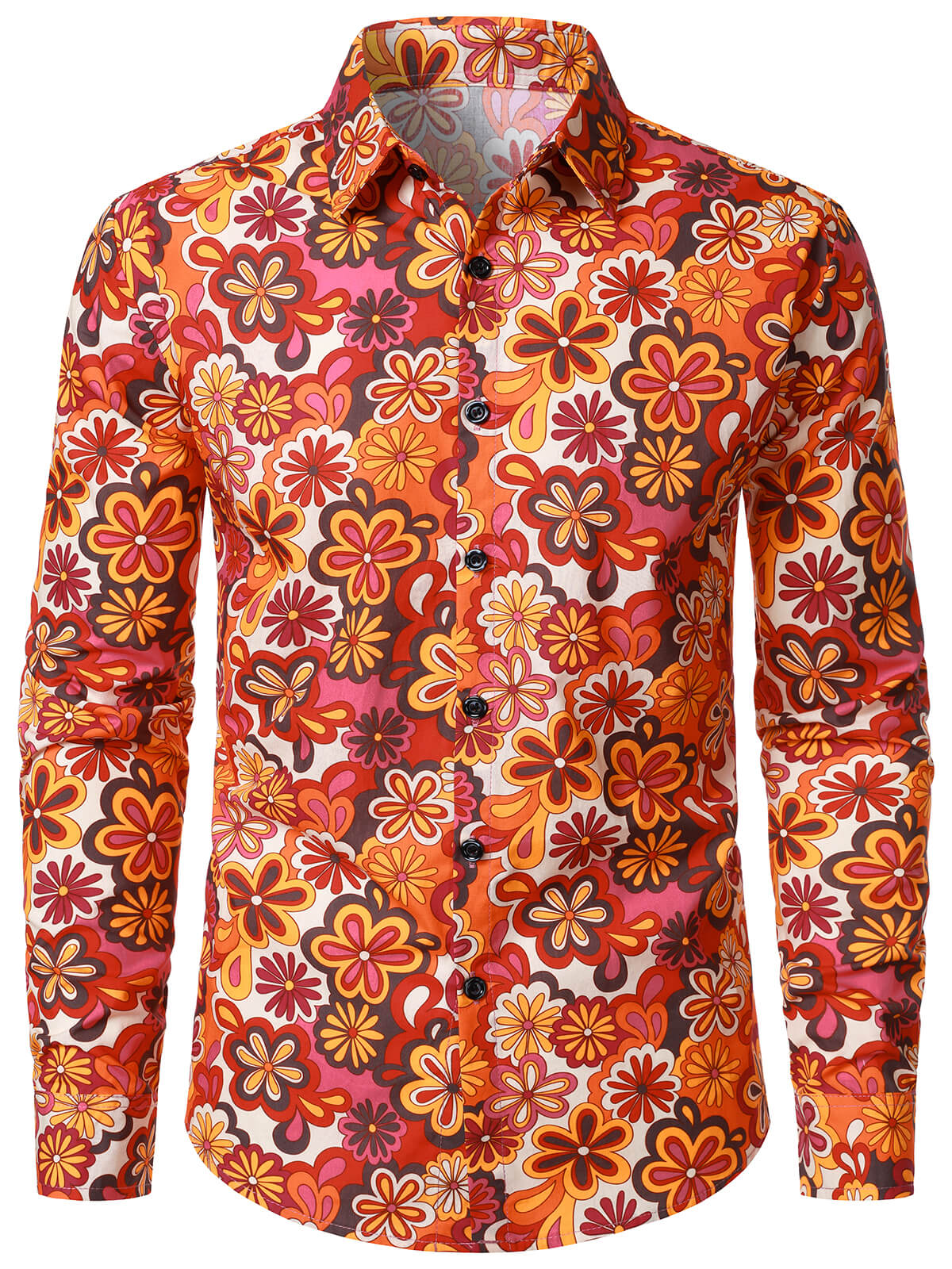Men's Vintage 70s Floral Print Disco Long Sleeve Shirt