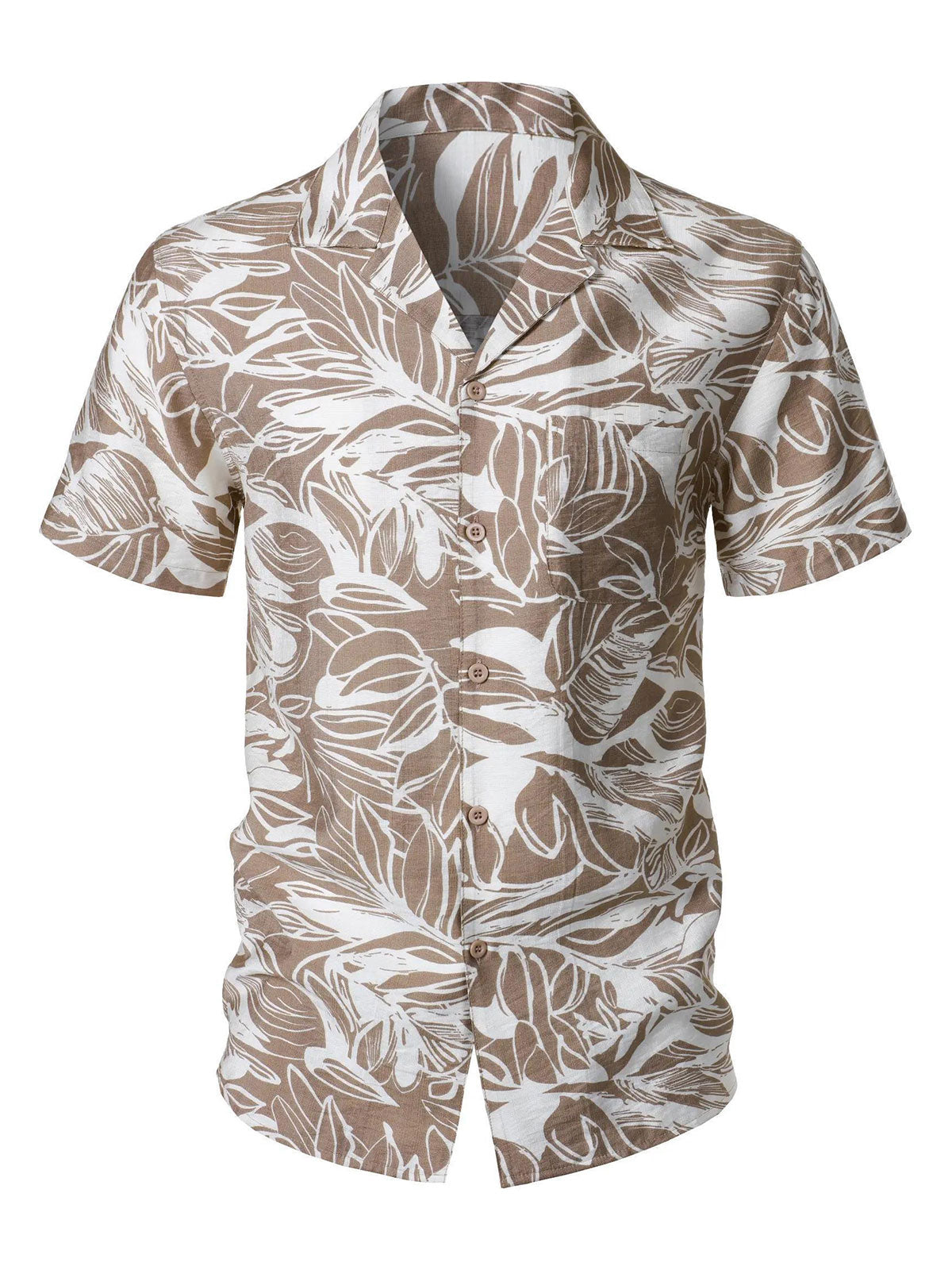 Men's Tropical Print Pocket Holiday Cuban Collar Short Sleeve Shirt