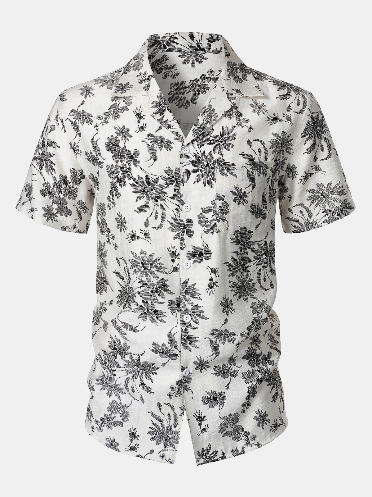 Men's Floral Print Pocket Short Sleeve Hawaiian Shirt
