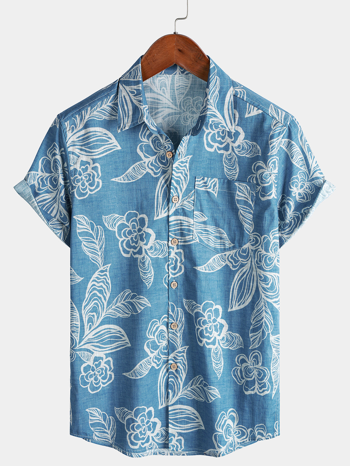 Men's Casual Short Sleeve Tropical Floral Leisure Shirt