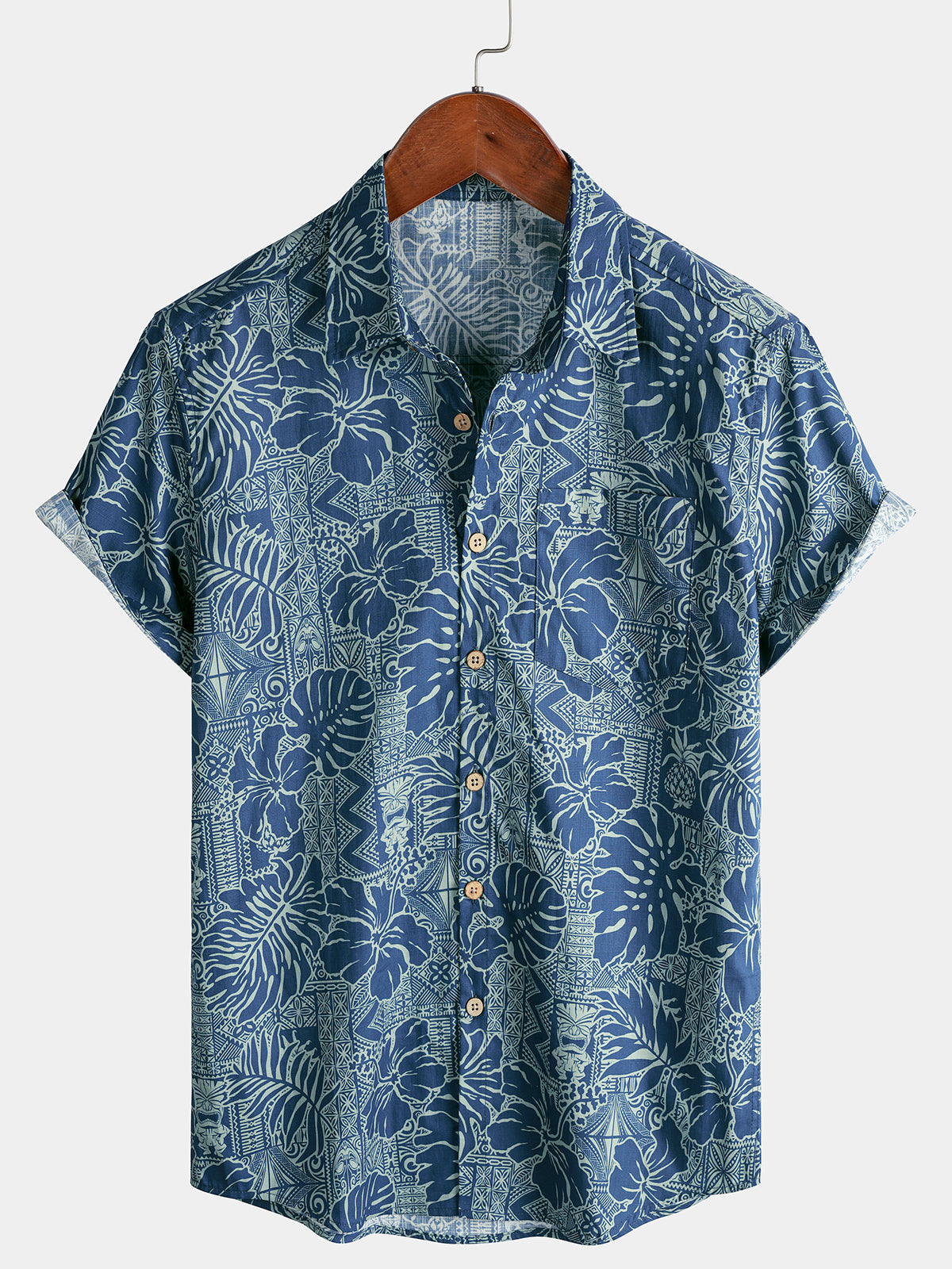 Men's Breathable Short Sleeve Tropical Botanical Cotton Shirt