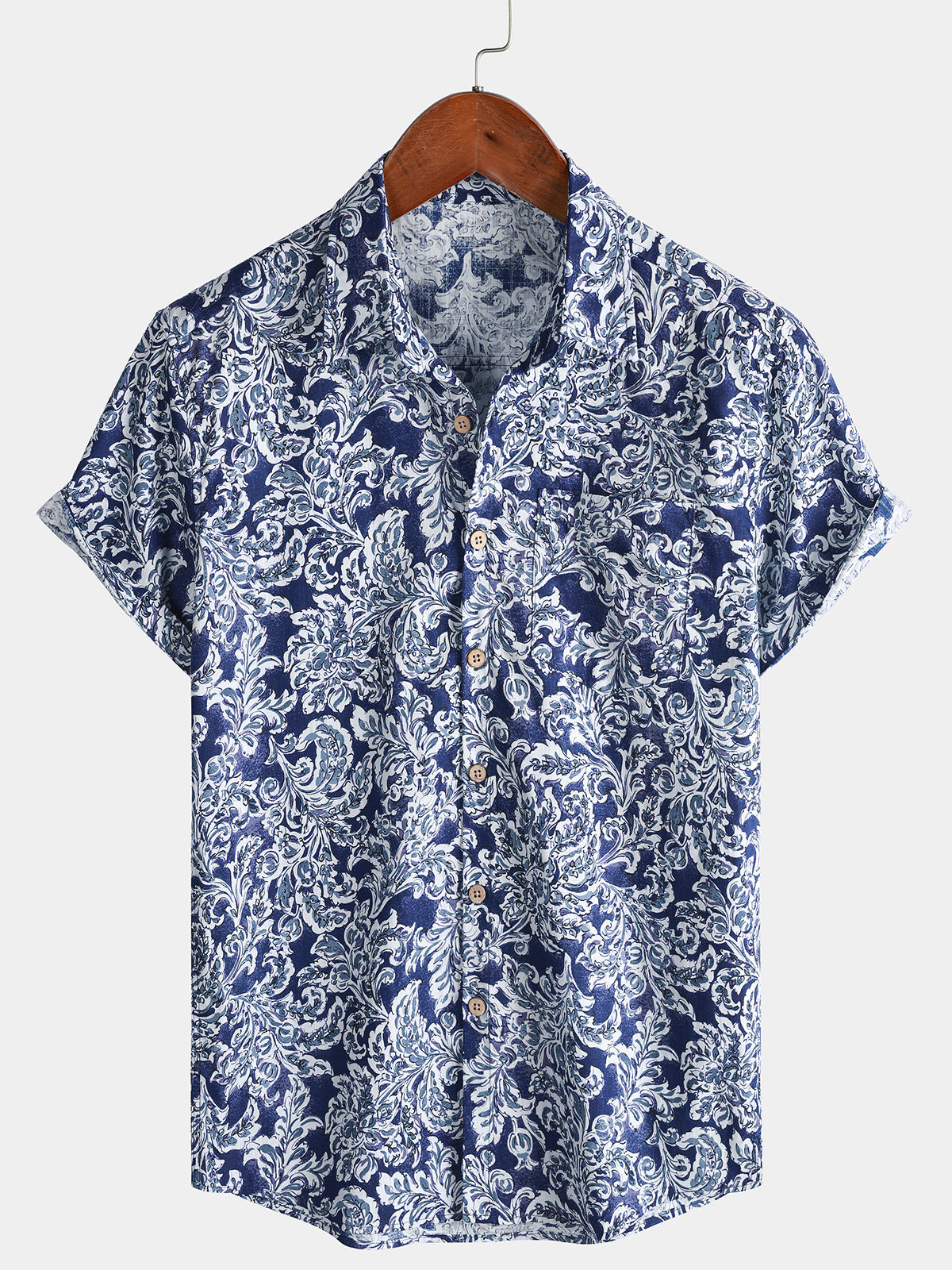 Men’s Classic Floral Short Sleeve Button Up Breathable Cool Vacation Shirt